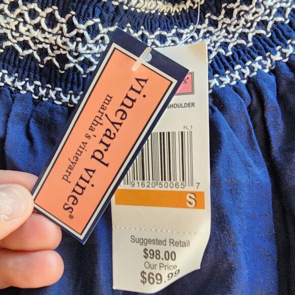 NWT Royal Blue Vineyard Vines Embroidered Smock Neck Blouse Size Small - Picture 9 of 15